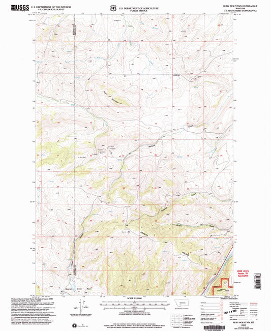 Classic USGS Ruby Mountain Montana 7.5'x7.5' Topo Map Image