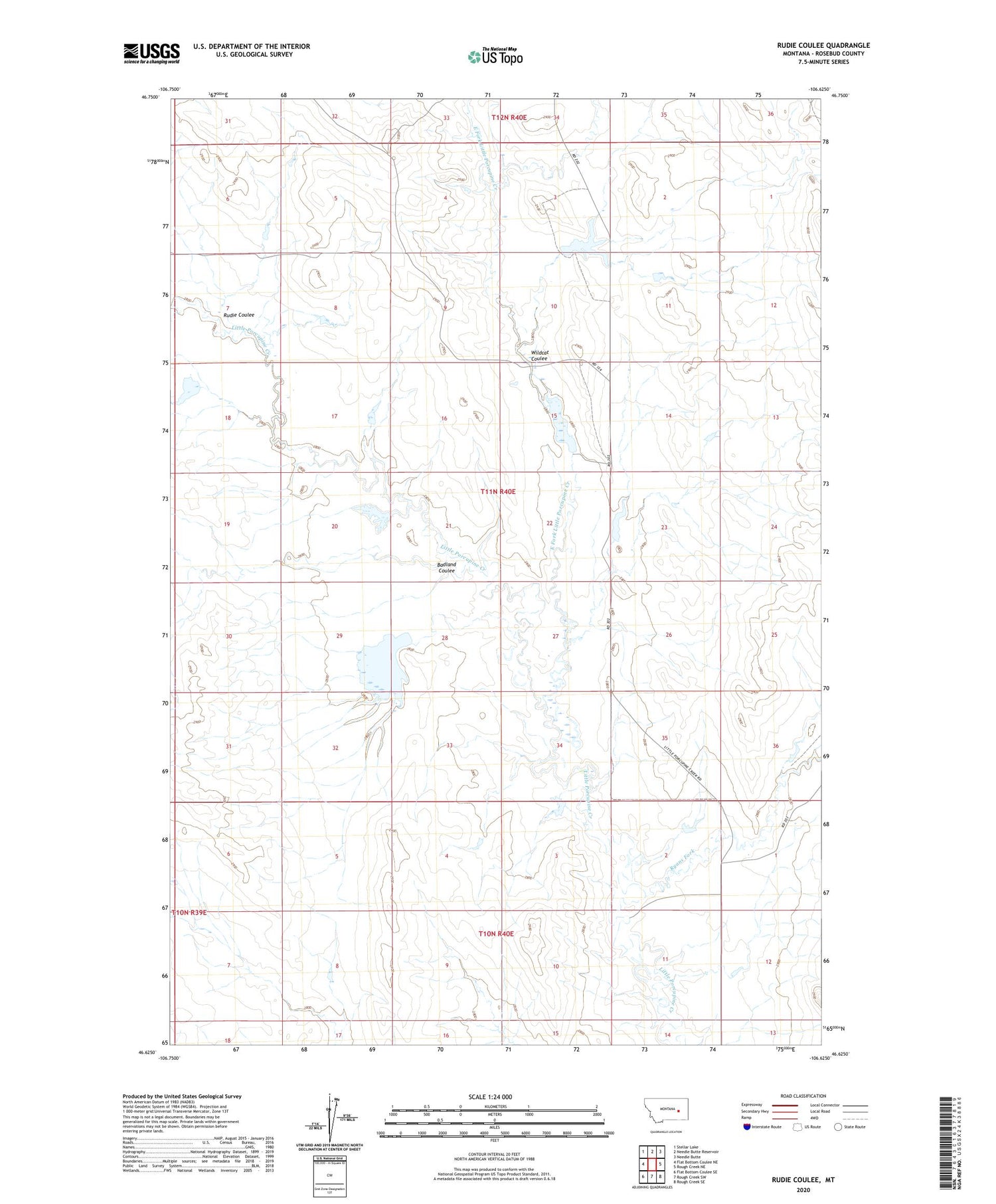 Rudie Coulee Montana US Topo Map Image