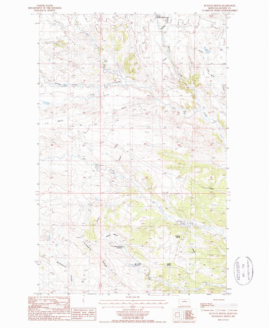 Classic USGS Runyan Bench Montana 7.5'x7.5' Topo Map Image
