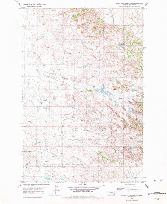 Classic USGS Rush Hall Reservoir Montana 7.5'x7.5' Topo Map Image