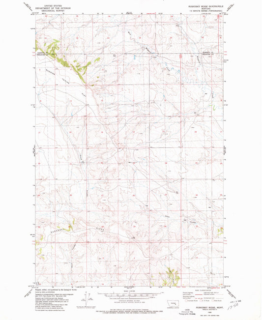 Classic USGS Ruskosky Ridge Montana 7.5'x7.5' Topo Map Image