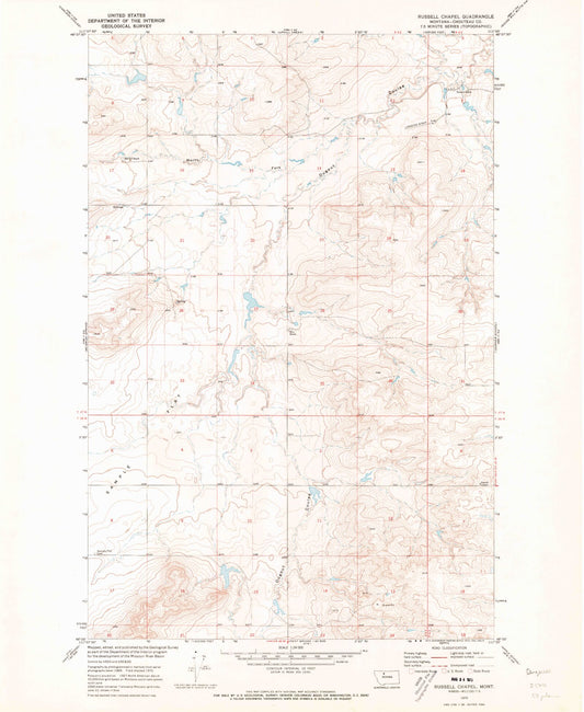 Classic USGS Russell Chapel Montana 7.5'x7.5' Topo Map Image