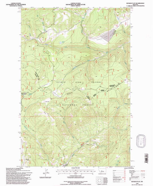 Classic USGS Russian Flat Montana 7.5'x7.5' Topo Map Image