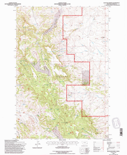 Classic USGS Rustler Divide Montana 7.5'x7.5' Topo Map Image