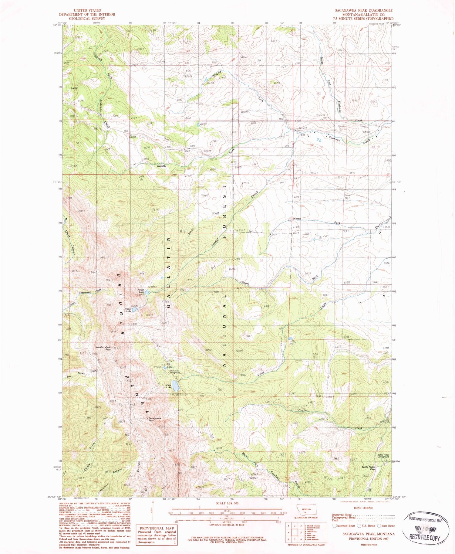 Classic USGS Sacagawea Peak Montana 7.5'x7.5' Topo Map Image