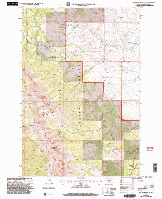 Classic USGS Sacagawea Peak Montana 7.5'x7.5' Topo Map Image