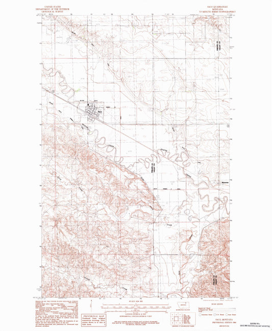 Classic USGS Saco Montana 7.5'x7.5' Topo Map Image