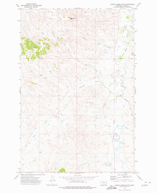 Classic USGS Saddle Horse Butte Montana 7.5'x7.5' Topo Map Image