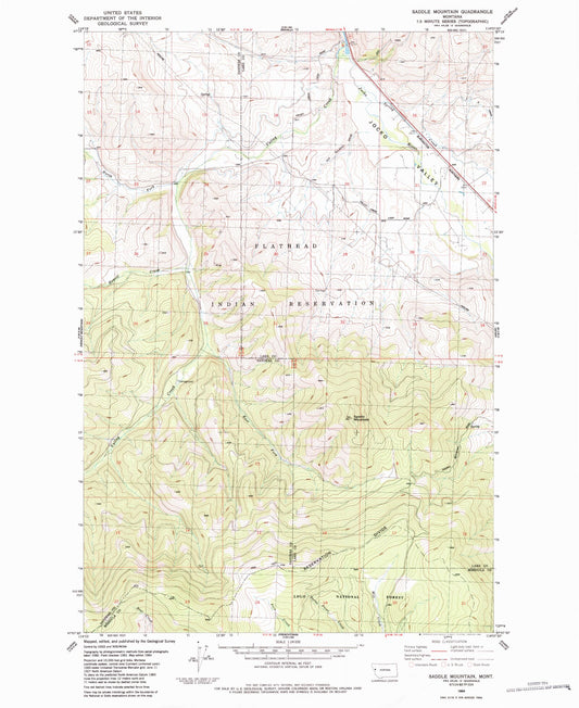 Classic USGS Saddle Mountain Montana 7.5'x7.5' Topo Map Image