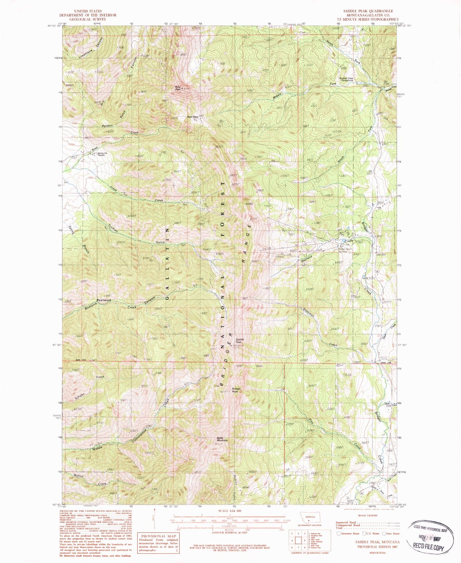 Classic USGS Saddle Peak Montana 7.5'x7.5' Topo Map Image