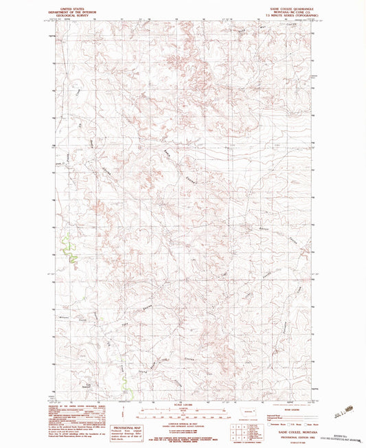 Classic USGS Sadie Coulee Montana 7.5'x7.5' Topo Map Image