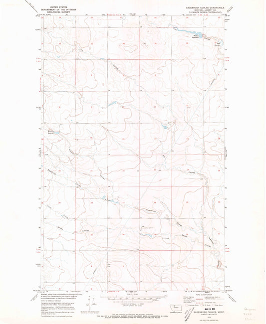 Classic USGS Sagebrush Coulee Montana 7.5'x7.5' Topo Map Image