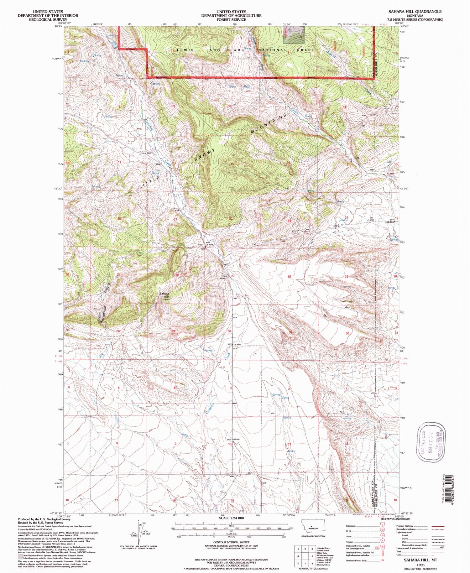 Classic USGS Sahara Hill Montana 7.5'x7.5' Topo Map Image