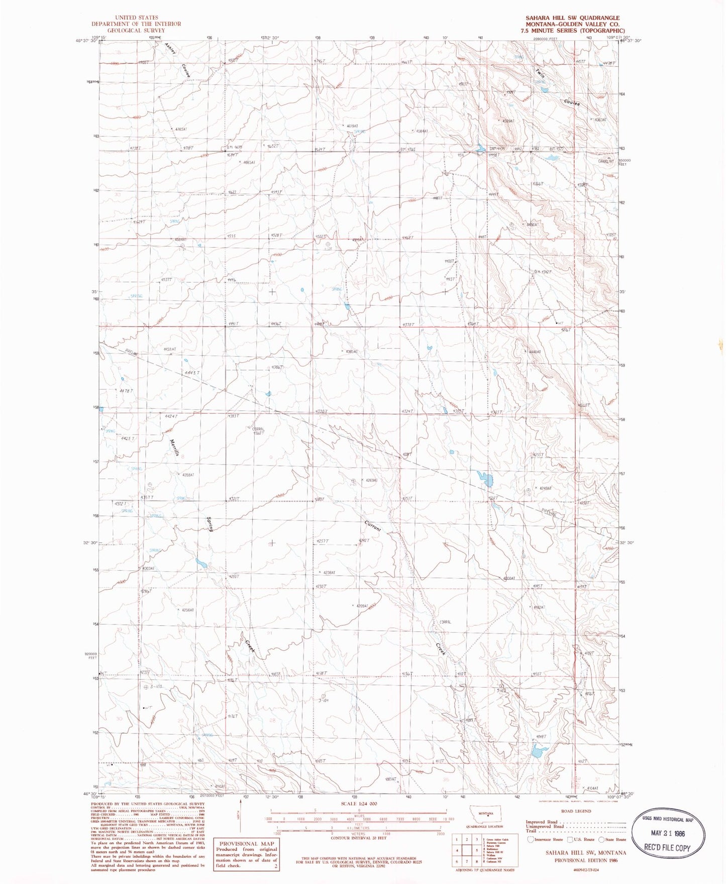 Classic USGS Sahara Hill SW Montana 7.5'x7.5' Topo Map Image