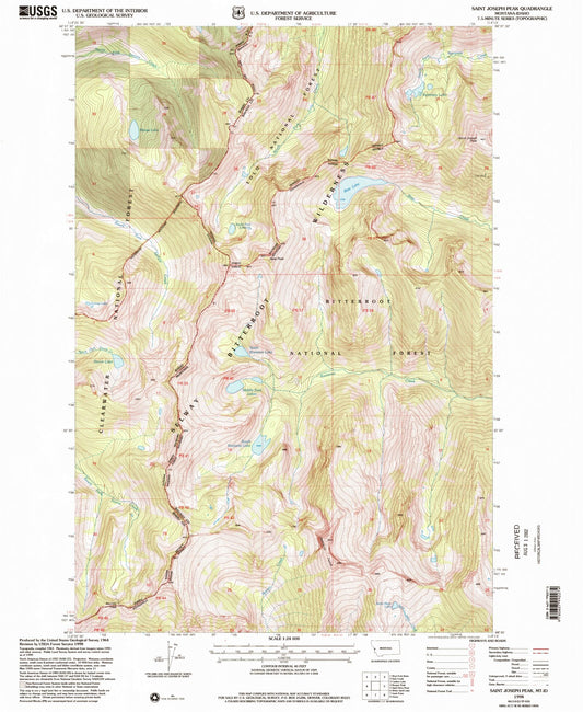 Classic USGS Saint Joseph Peak Montana 7.5'x7.5' Topo Map Image