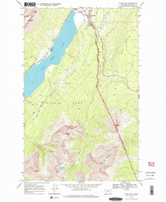 Classic USGS Saint Mary Montana 7.5'x7.5' Topo Map Image