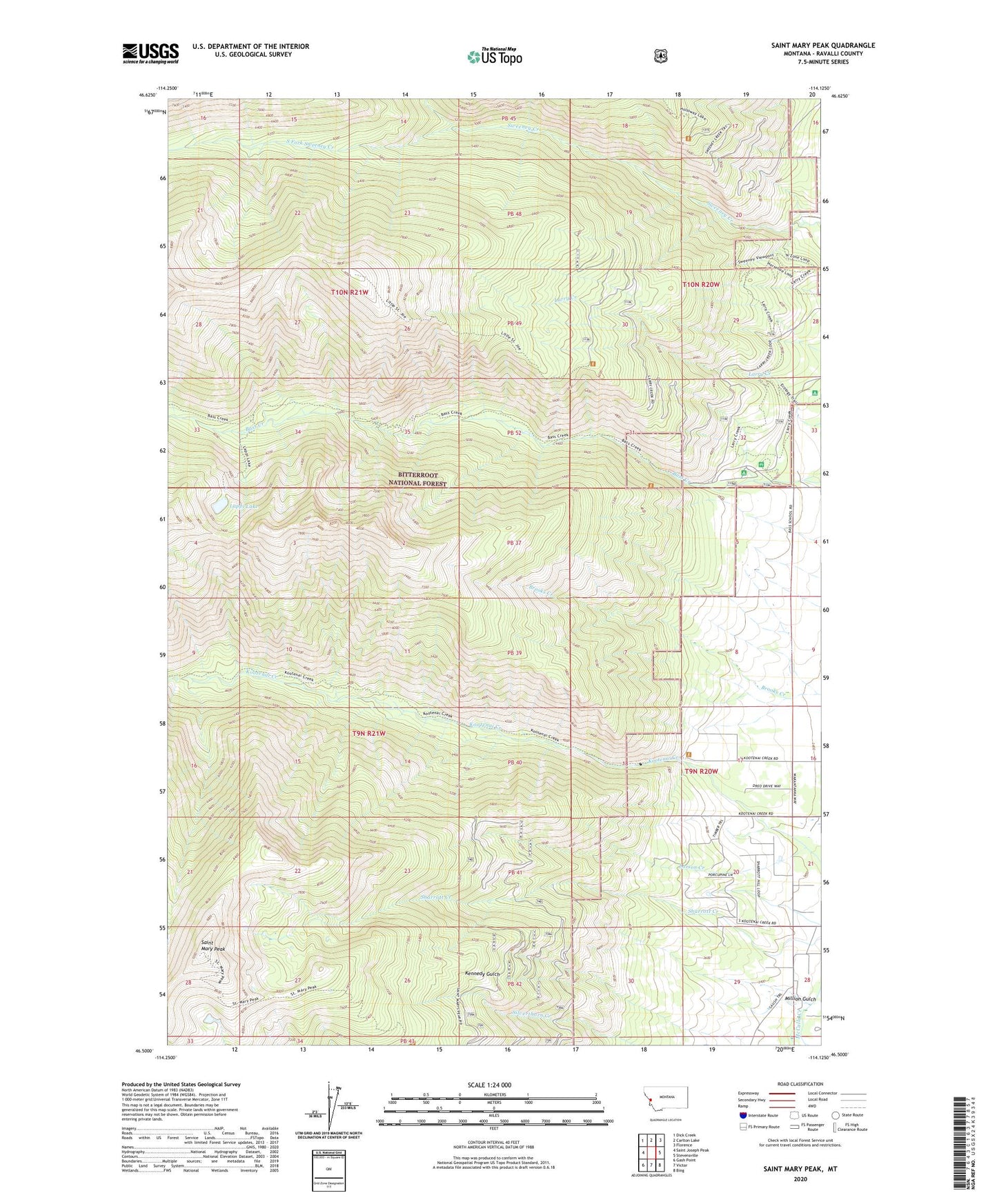 Saint Mary Peak Montana US Topo Map Image
