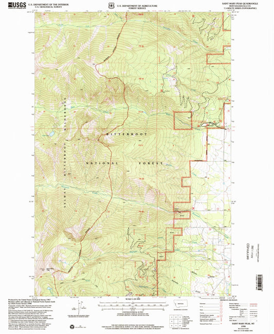 Classic USGS Saint Mary Peak Montana 7.5'x7.5' Topo Map Image