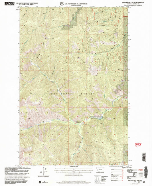 Classic USGS Saint Patrick Peak Montana 7.5'x7.5' Topo Map Image