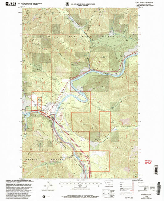 Classic USGS Saint Regis Montana 7.5'x7.5' Topo Map Image