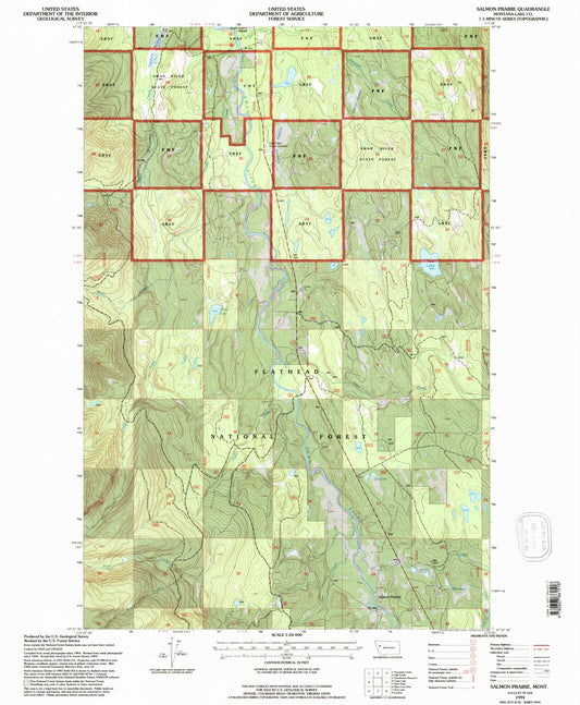 Classic USGS Salmon Prairie Montana 7.5'x7.5' Topo Map Image