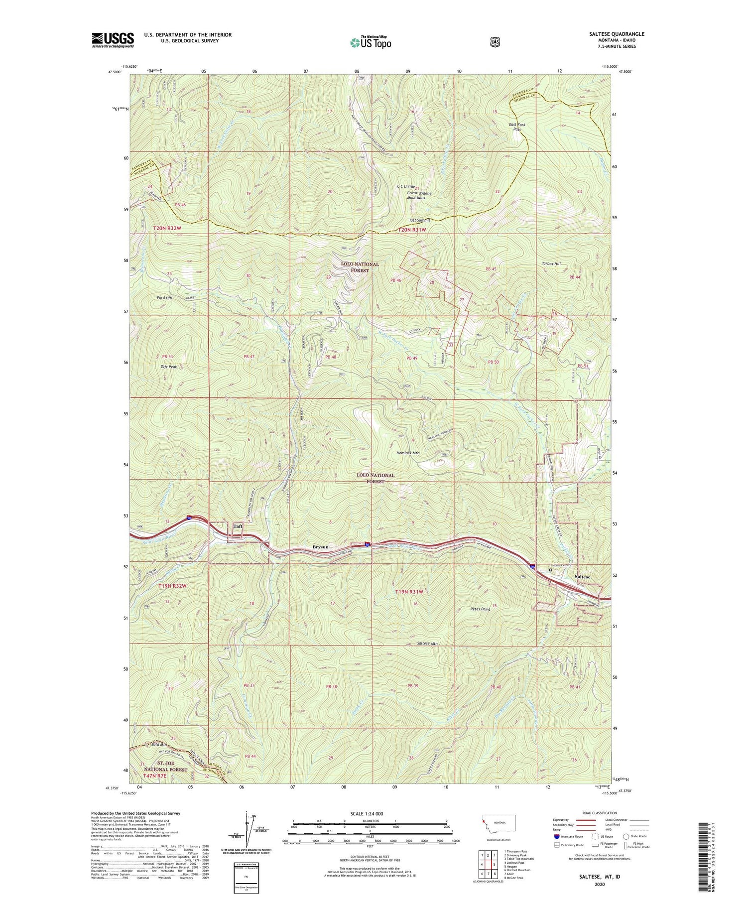 Saltese Montana US Topo Map Image