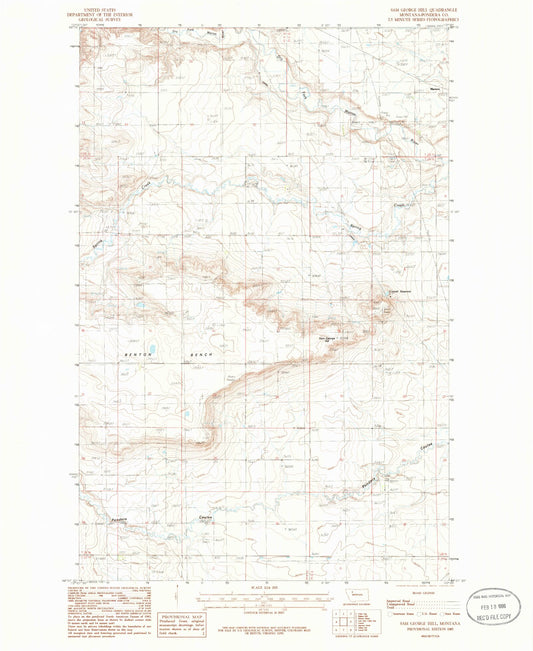 Classic USGS Sam George Hill Montana 7.5'x7.5' Topo Map Image