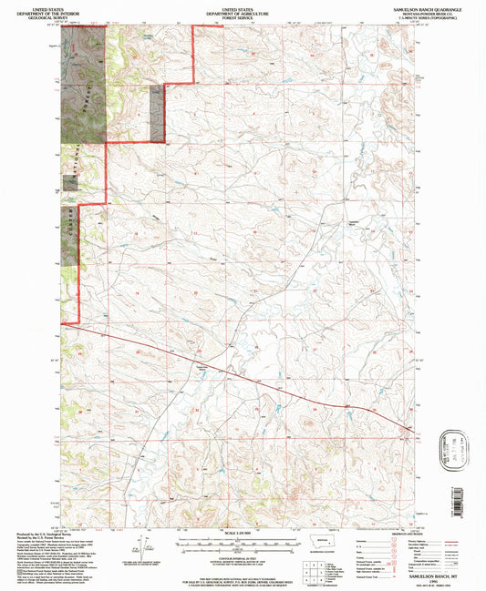Classic USGS Samuelson Ranch Montana 7.5'x7.5' Topo Map Image