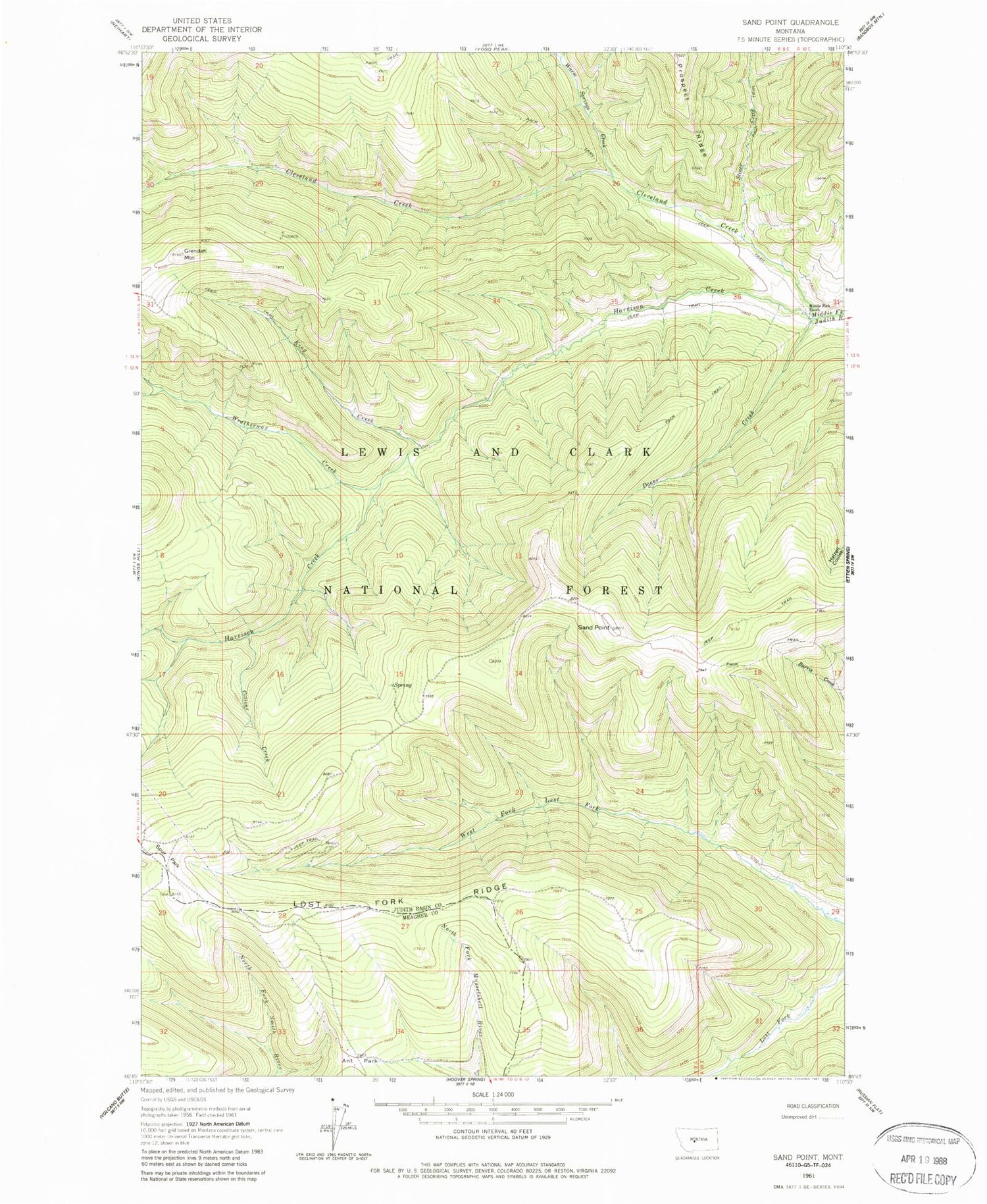Classic USGS Sand Point Montana 7.5'x7.5' Topo Map Image