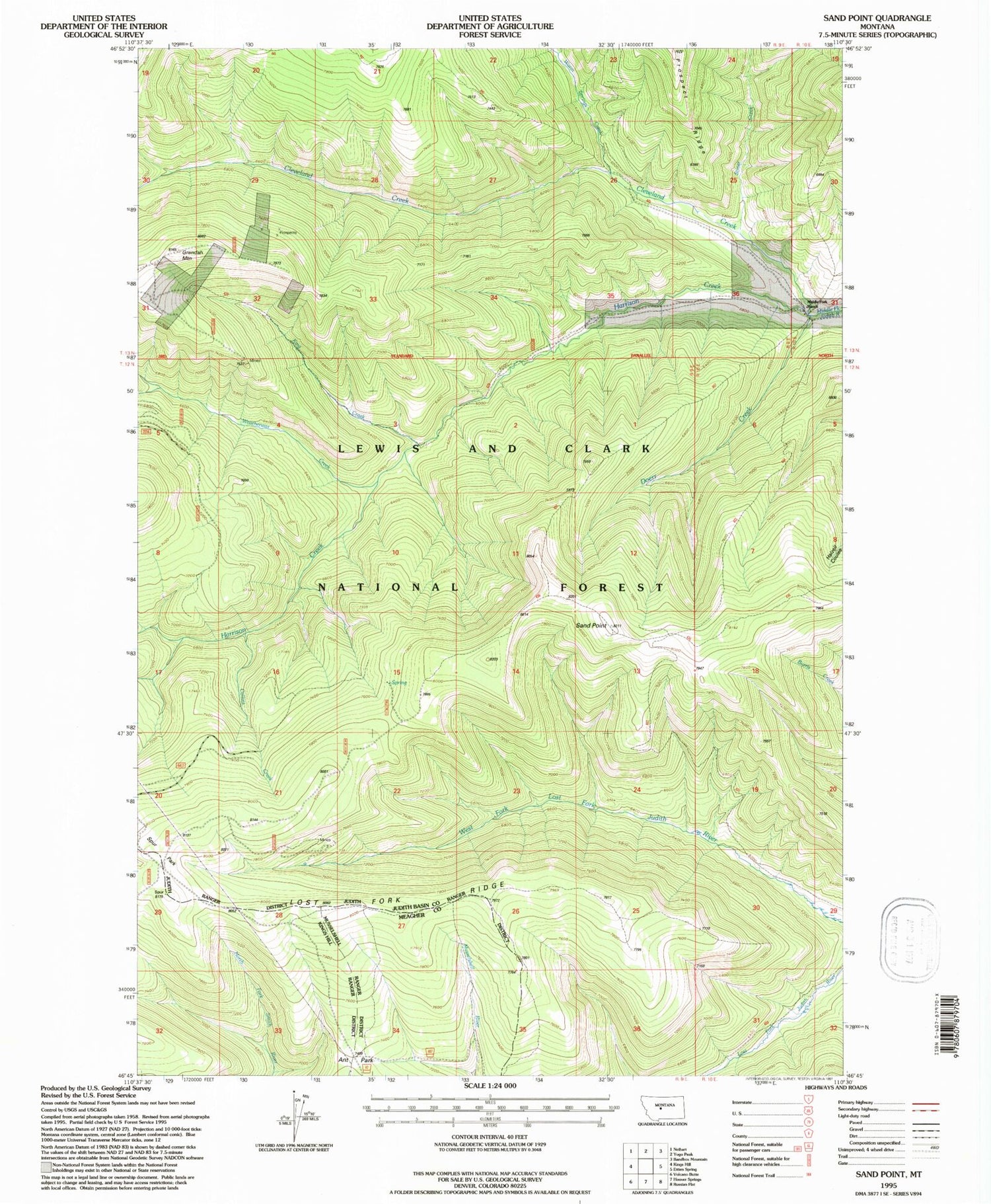 Classic USGS Sand Point Montana 7.5'x7.5' Topo Map Image