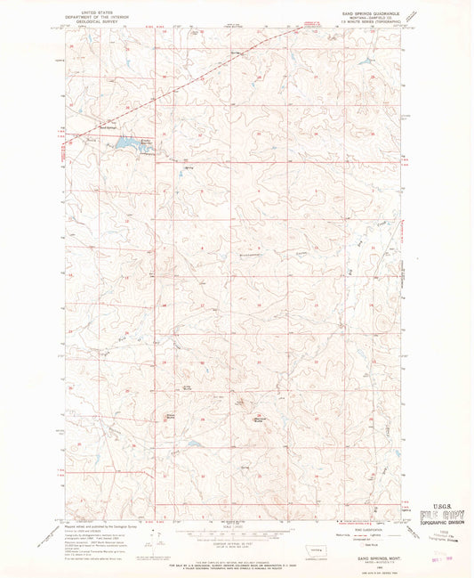 Classic USGS Sand Springs Montana 7.5'x7.5' Topo Map Image