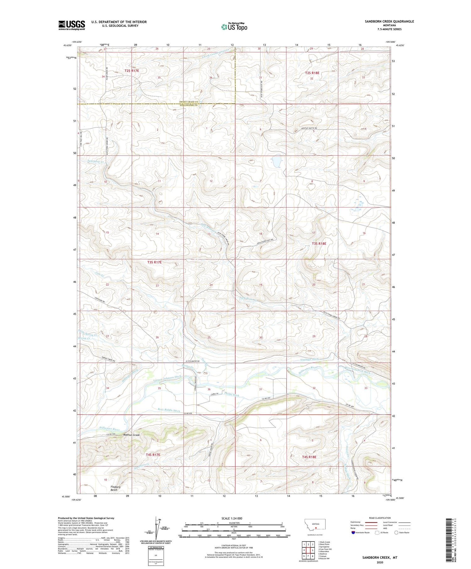 Sandborn Creek Montana US Topo Map Image