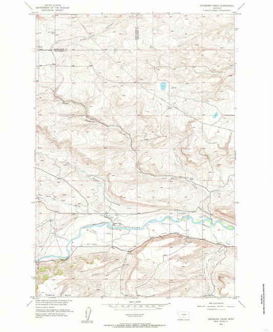 Classic USGS Sandborn Creek Montana 7.5'x7.5' Topo Map Image