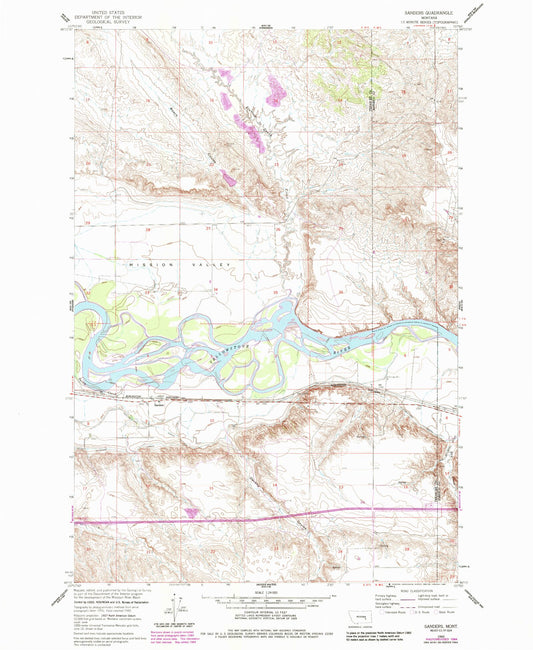 Classic USGS Sanders Montana 7.5'x7.5' Topo Map Image
