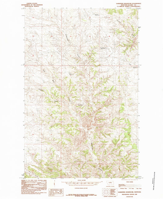 Classic USGS Sandpiper Reservoir Montana 7.5'x7.5' Topo Map Image