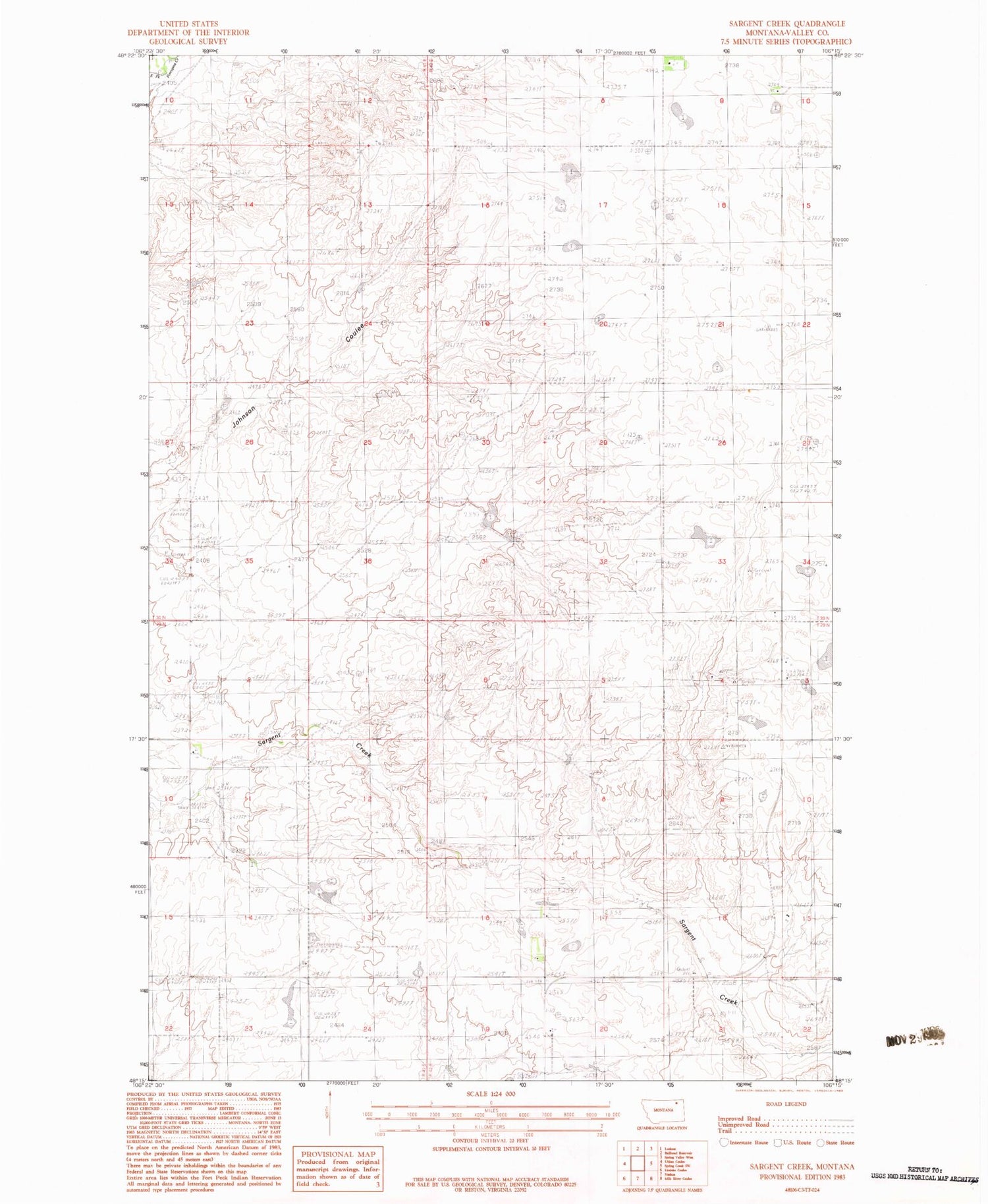 Classic USGS Sargent Creek Montana 7.5'x7.5' Topo Map Image