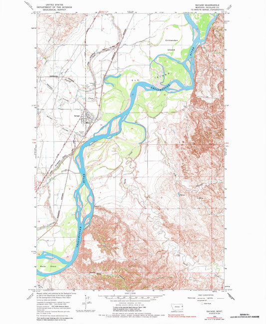 Classic USGS Savage Montana 7.5'x7.5' Topo Map Image