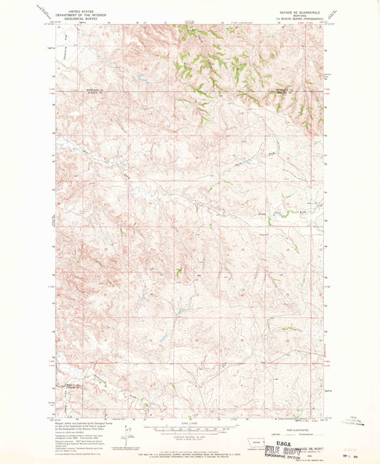 Classic USGS Savage SE Montana 7.5'x7.5' Topo Map Image