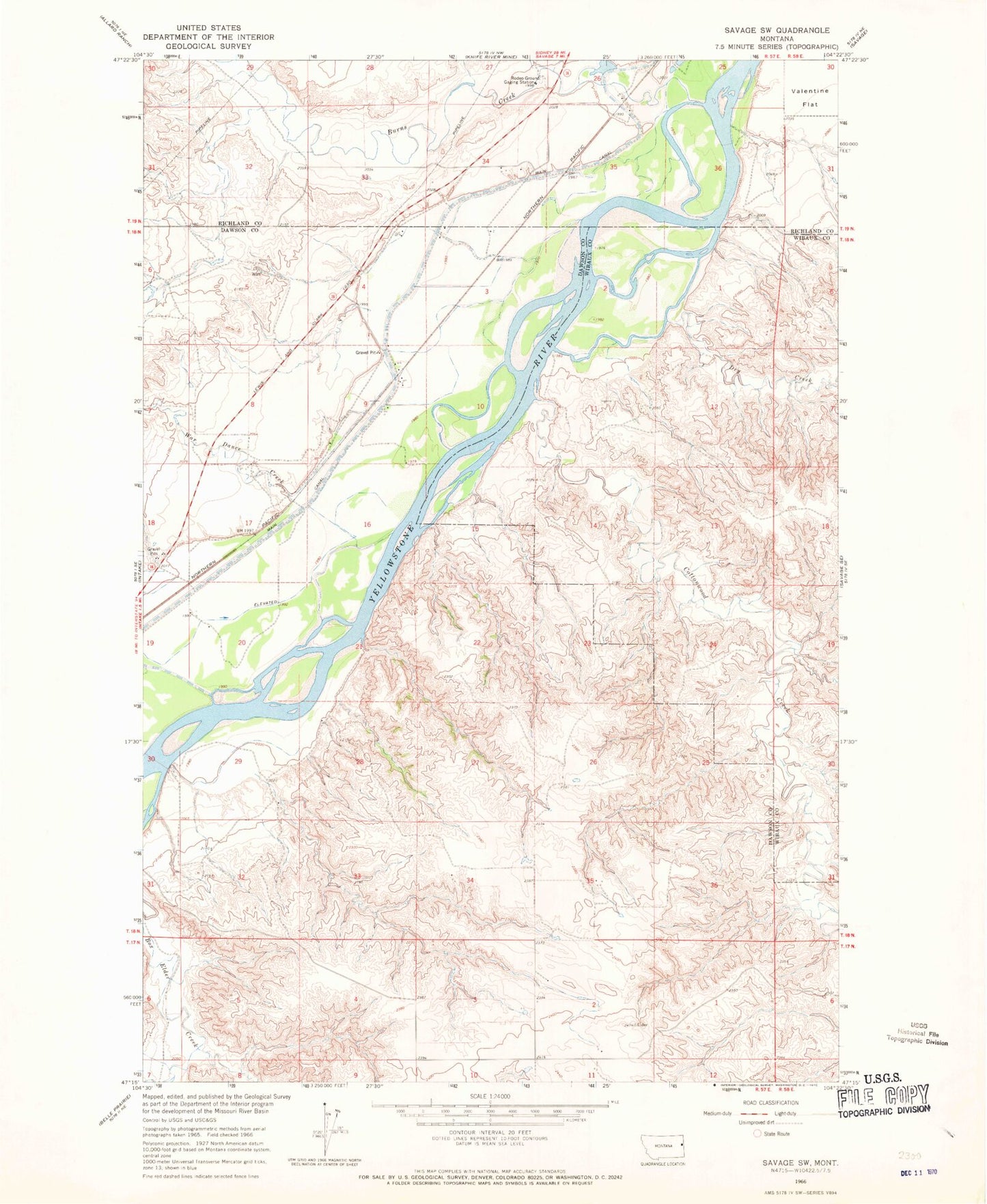 Classic USGS Savage SW Montana 7.5'x7.5' Topo Map Image