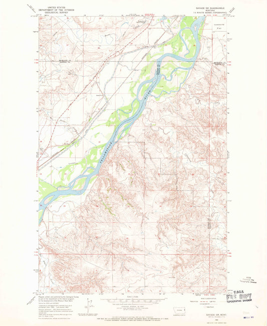 Classic USGS Savage SW Montana 7.5'x7.5' Topo Map Image