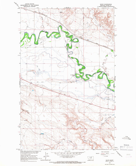 Classic USGS Savoy Montana 7.5'x7.5' Topo Map Image