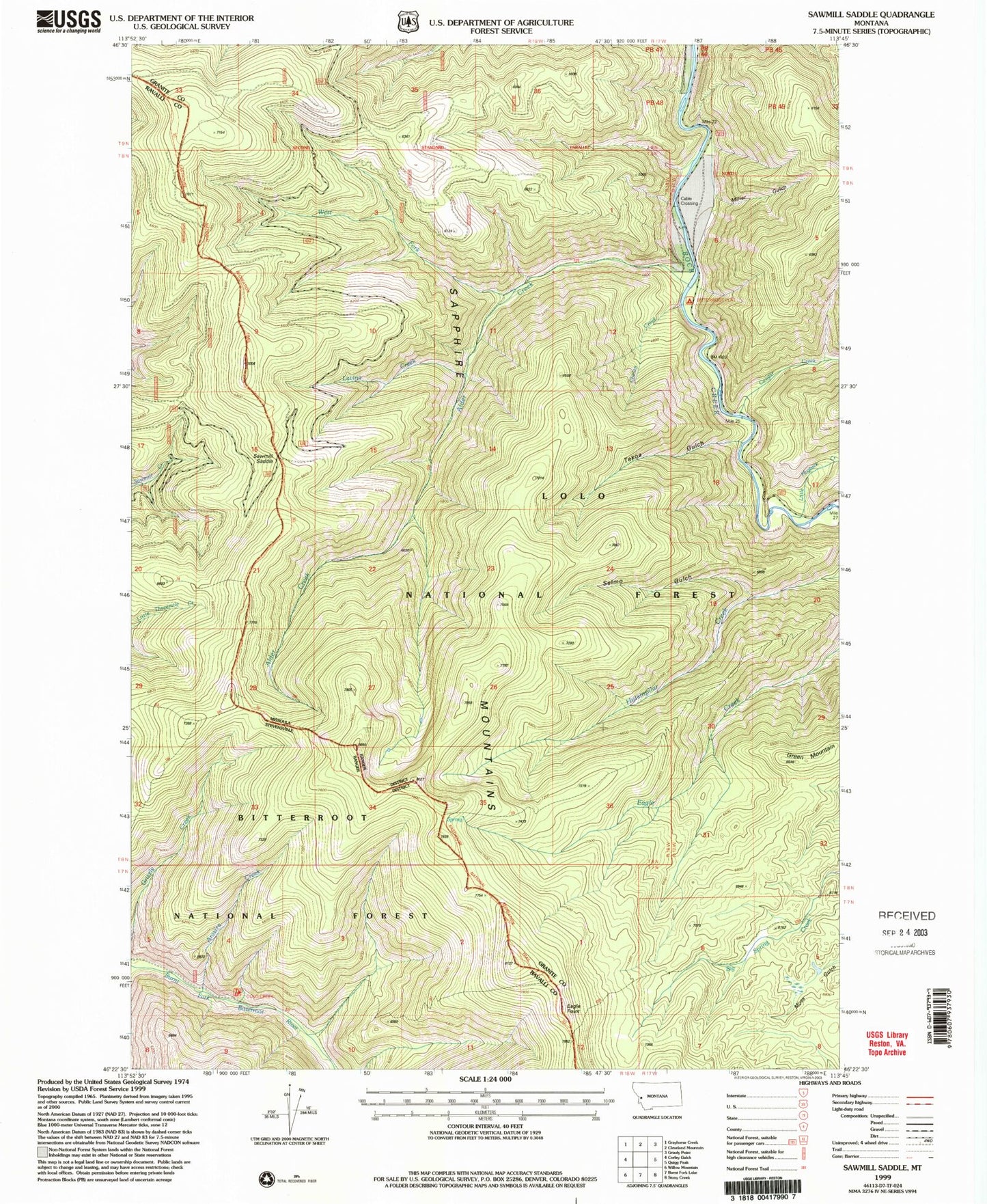 Classic USGS Sawmill Saddle Montana 7.5'x7.5' Topo Map Image