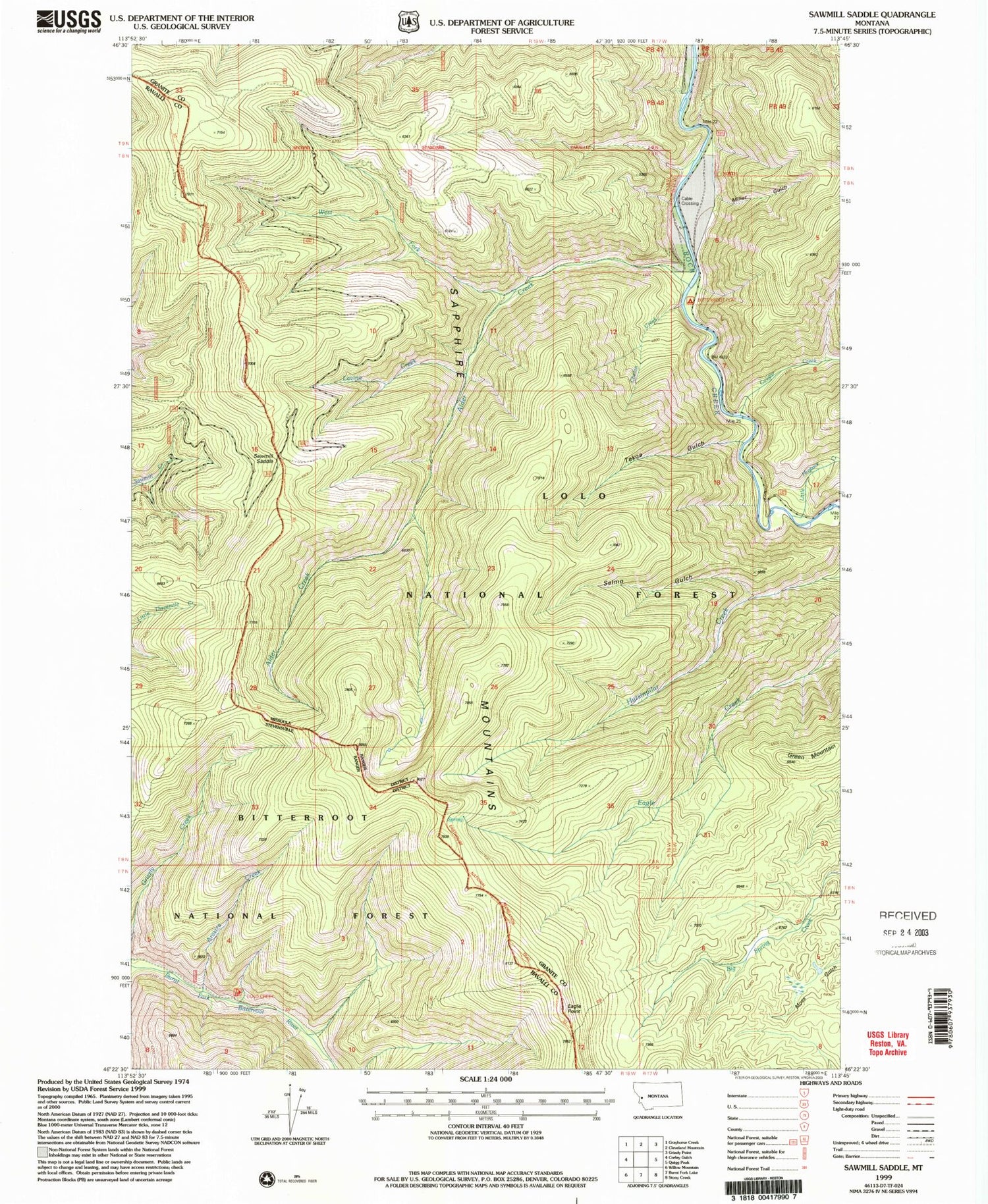 Classic USGS Sawmill Saddle Montana 7.5'x7.5' Topo Map Image