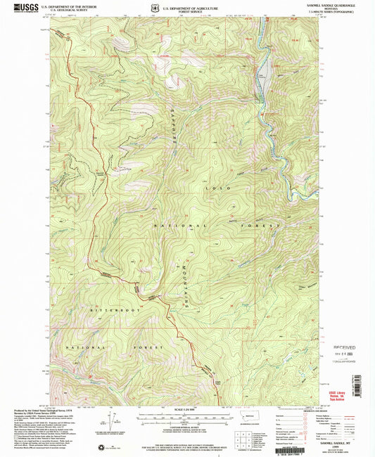 Classic USGS Sawmill Saddle Montana 7.5'x7.5' Topo Map Image