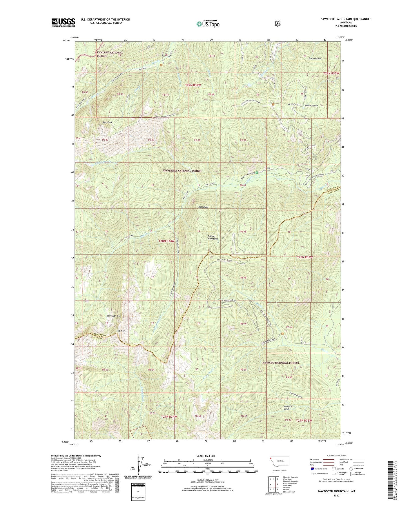 Sawtooth Mountain Montana US Topo Map Image