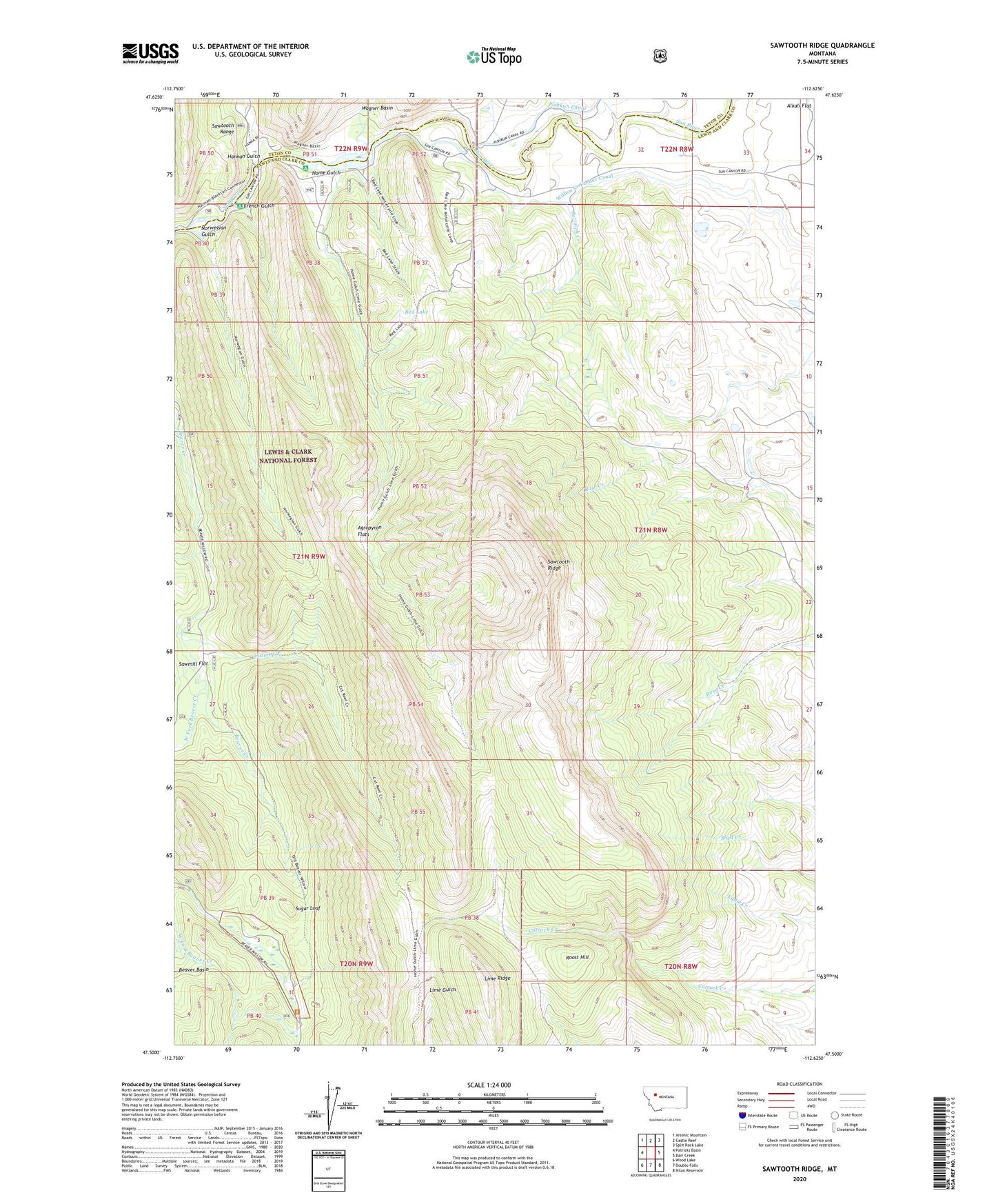 Sawtooth Ridge Montana US Topo Map Image