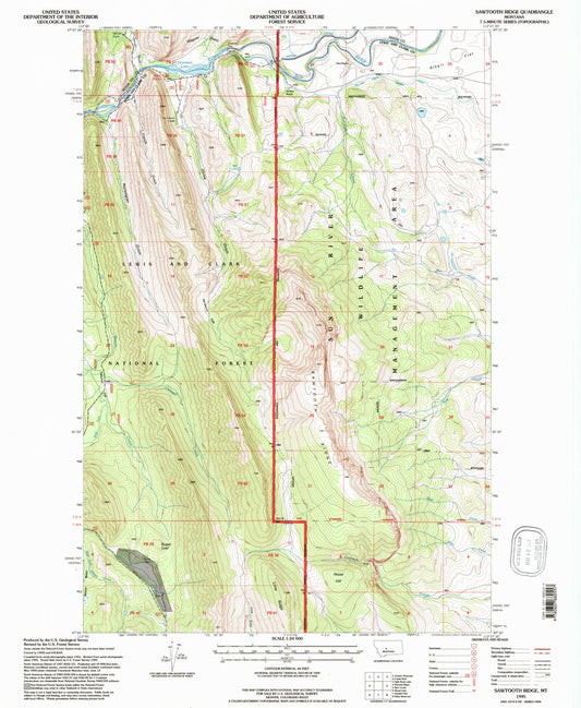 Classic USGS Sawtooth Ridge Montana 7.5'x7.5' Topo Map Image