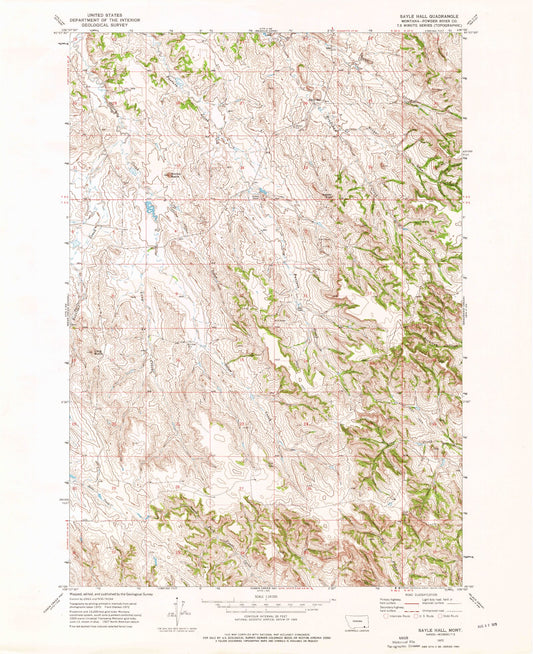 Classic USGS Sayle Hall Montana 7.5'x7.5' Topo Map Image