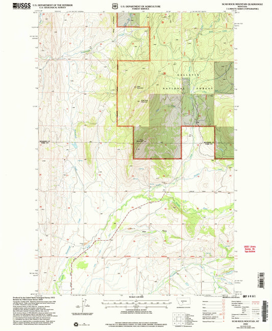Classic USGS Scab Rock Mountain Montana 7.5'x7.5' Topo Map Image