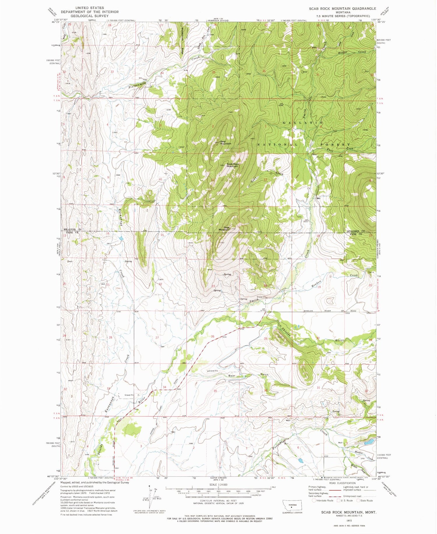 Classic USGS Scab Rock Mountain Montana 7.5'x7.5' Topo Map Image